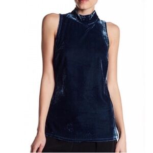 J. Crew Blue Velvet Sleeveless Mock Neck Top Size Small
